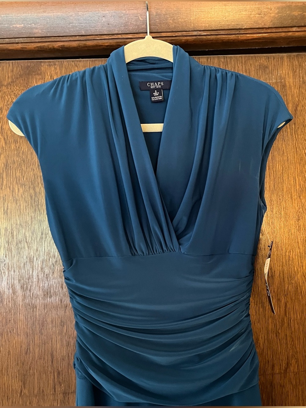 Chaps Size Small Blue Teal Draped V-Neck Midi Dress - Picture 4 of 7